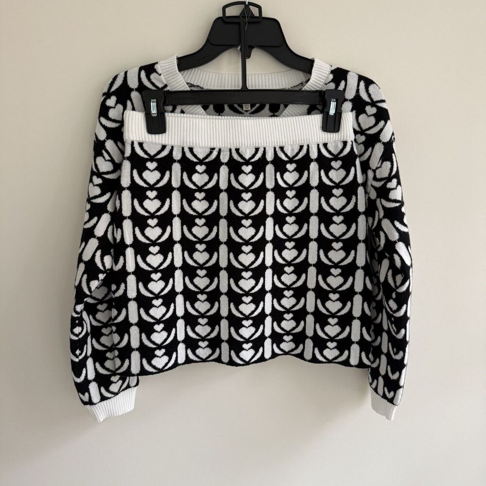 Margaux & Lexi Sweater Skirt Set Black And White Hearts GIRLS Size M 10/12 NWT